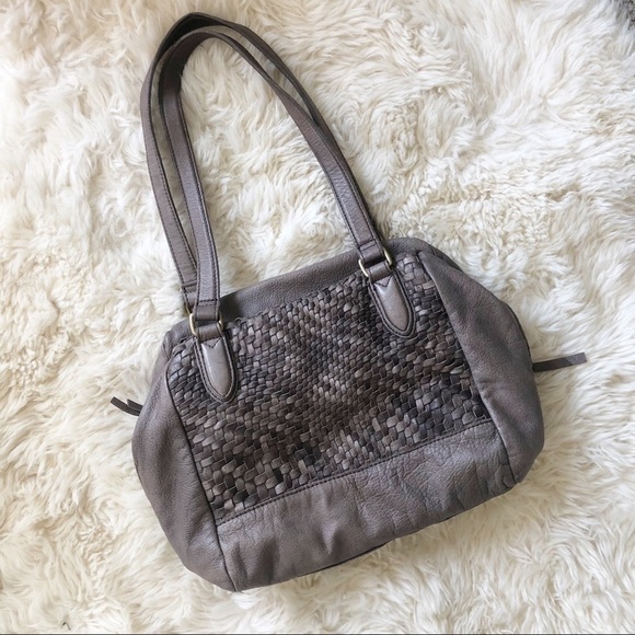 Margot Gray Woven Leather Shoulder Satchel Purse - Picture 1 of 14